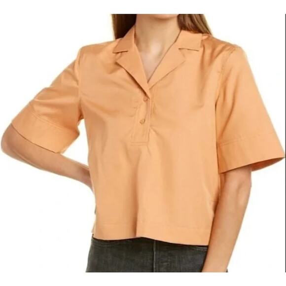 Club Monaco Sherbet Orange, Cropped, 3/4 Button, Collared, Short Sleeve Top- S - Picture 1 of 10